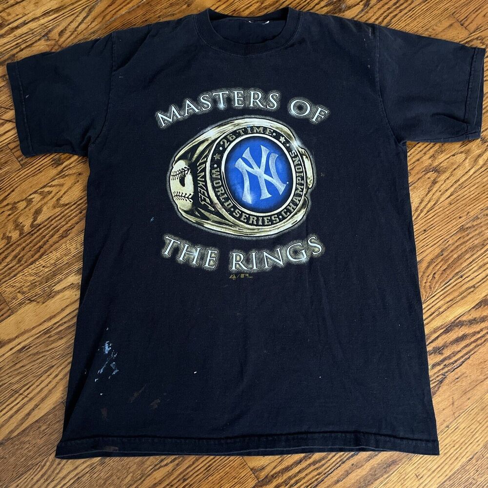 NEW YORK YANKEES 26 CHAMPIONSHIPS VINTAGE Y2K GOLD RING MLB MAJESTIC SHIRT